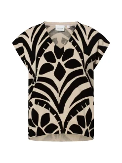 comma casual identity Damen Strickshirt in schwarz beige