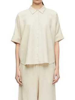 comma Damen Hemdbluse in beige - Ärmel: kurzarm