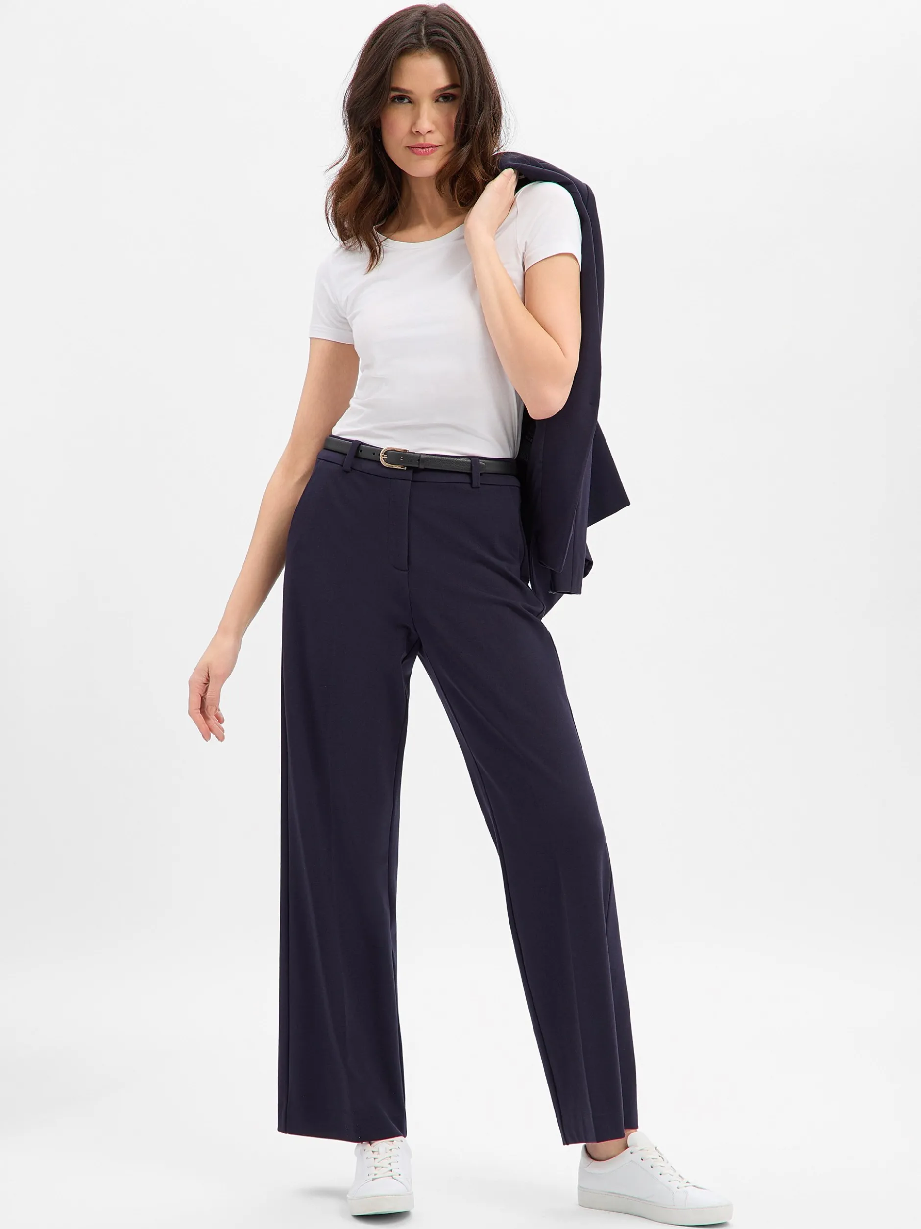 comma Damen Jersey-Anzughose in marine - Länge: lang