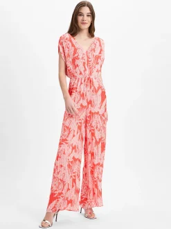 comma Damen Jumpsuit in koralle weiß - Ärmel: ohne Arm
