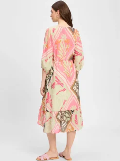 comma Damen Kleid in rosa mehrfarbig - Ärmel: 3/4 Arm