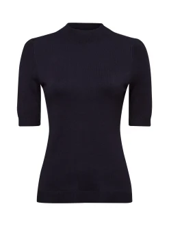 comma Damen Strickshirt in marine - Ärmel: Halbarm