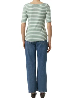 comma Damen T-Shirt in lind weiß - Ausschnitt: U-Boot