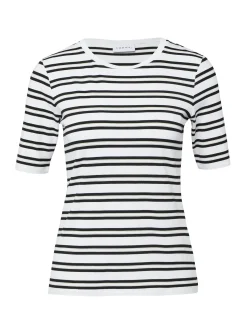 comma Damen T-Shirt in weiß schwarz - Ärmel: kurzarm