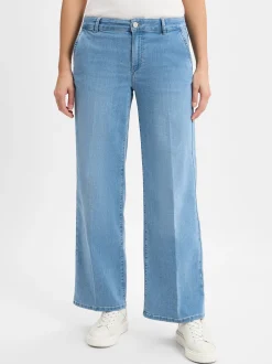comma Damen Wid-leg-Jeans in light stone - Länge: lang