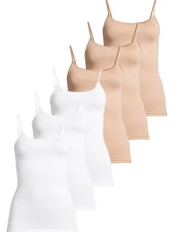 con-ta Damen Spaghetti Top - 6er Pack Modal in braun
