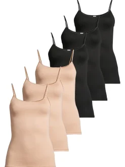 con-ta Damen Spaghetti Top - 6er Pack Modal in beige