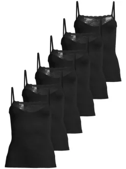 con-ta Damen Spaghetti Top - 6er Pack Modal in schwarz