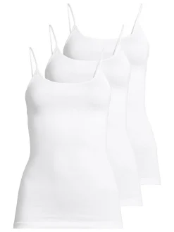 con-ta Damen Spaghetti Top - 3er Pack Modal in weiß