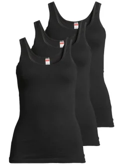 con-ta Damen Unterhemd - 3er Pack Feinripp in schwarz