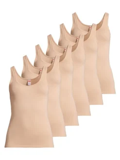 con-ta Damen Unterhemd - 6er Pack Feinripp in beige