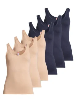 con-ta Damen Unterhemd - 6er Pack Feinripp in blau