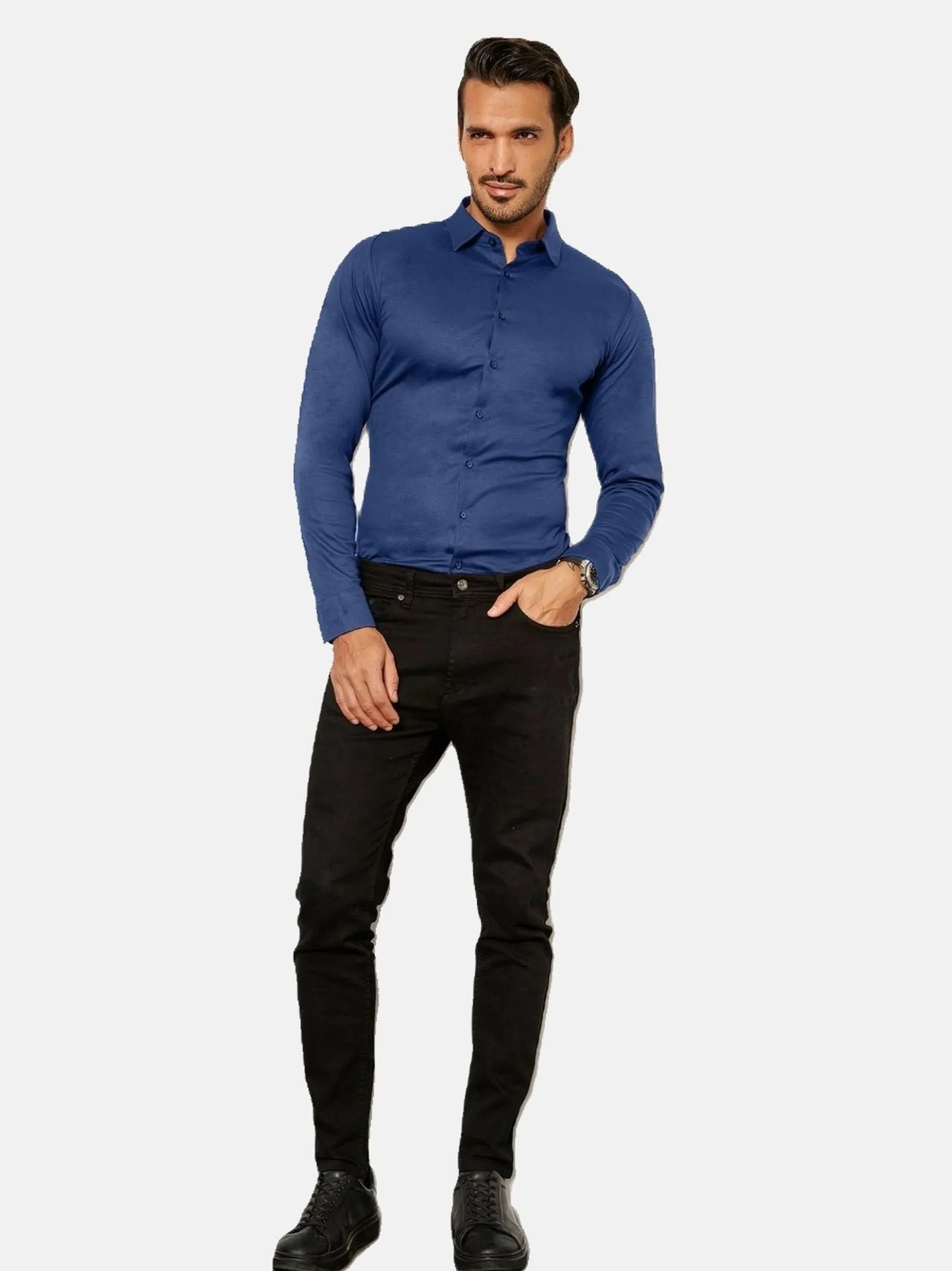 DESOTO Herren Jerseyhemd in blau - Ärmel: langarm