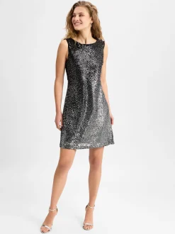 DKNY Damen Abendkleid in silber schwarz - Länge: kurz