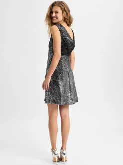 DKNY Damen Abendkleid in silber schwarz - Länge: kurz