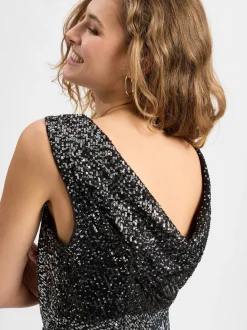 DKNY Damen Abendkleid in silber schwarz - Länge: kurz