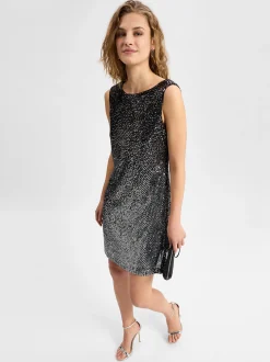 DKNY Damen Abendkleid in silber schwarz - Länge: kurz