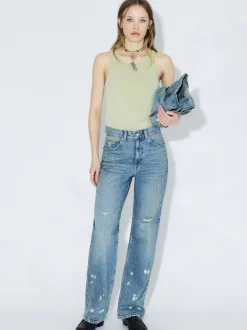 Dr. Denim Damen Jeans – Echo High Straight in light stone