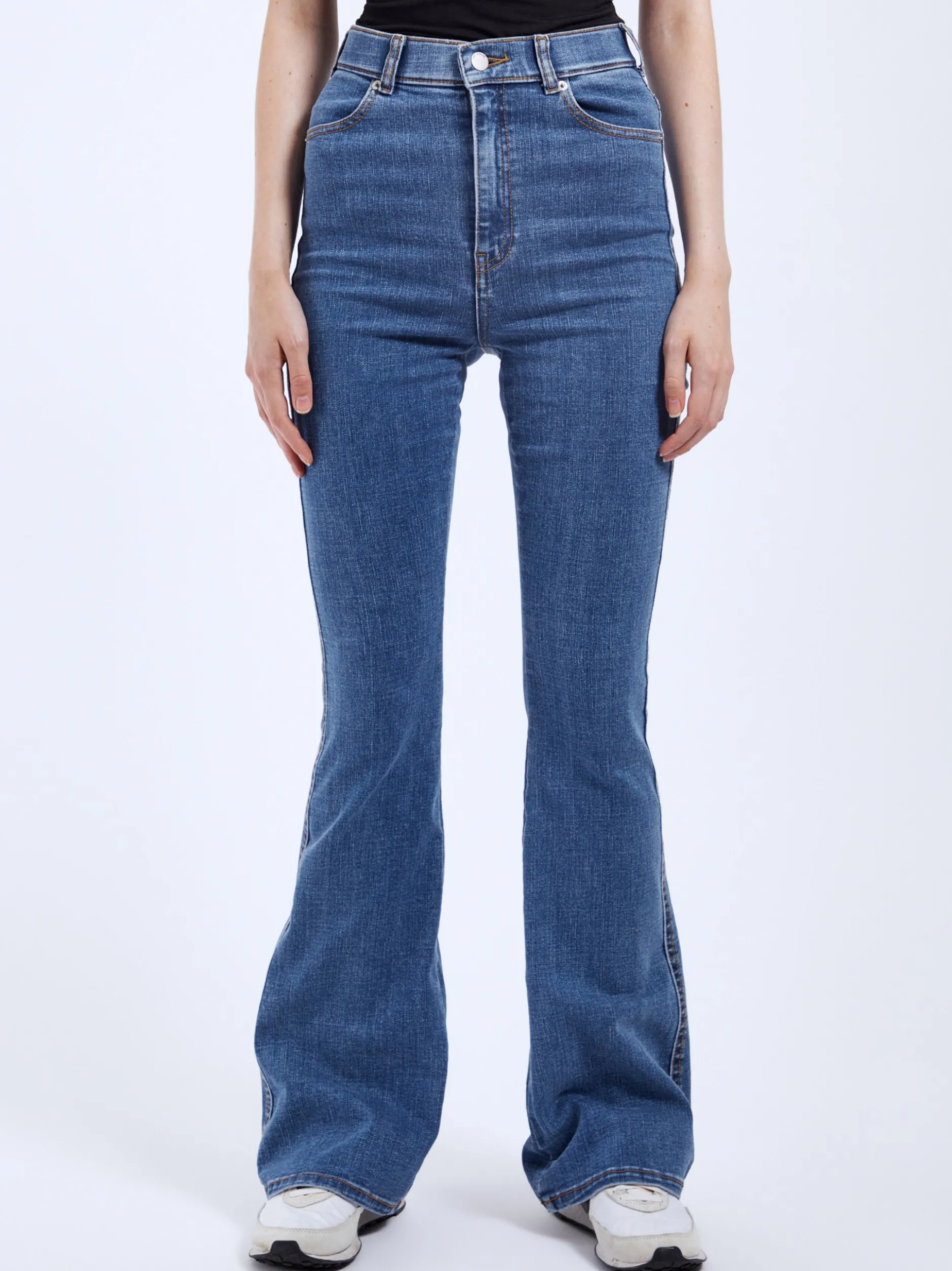 Dr. Denim Damen Jeans – Moxy High Flare in light stone