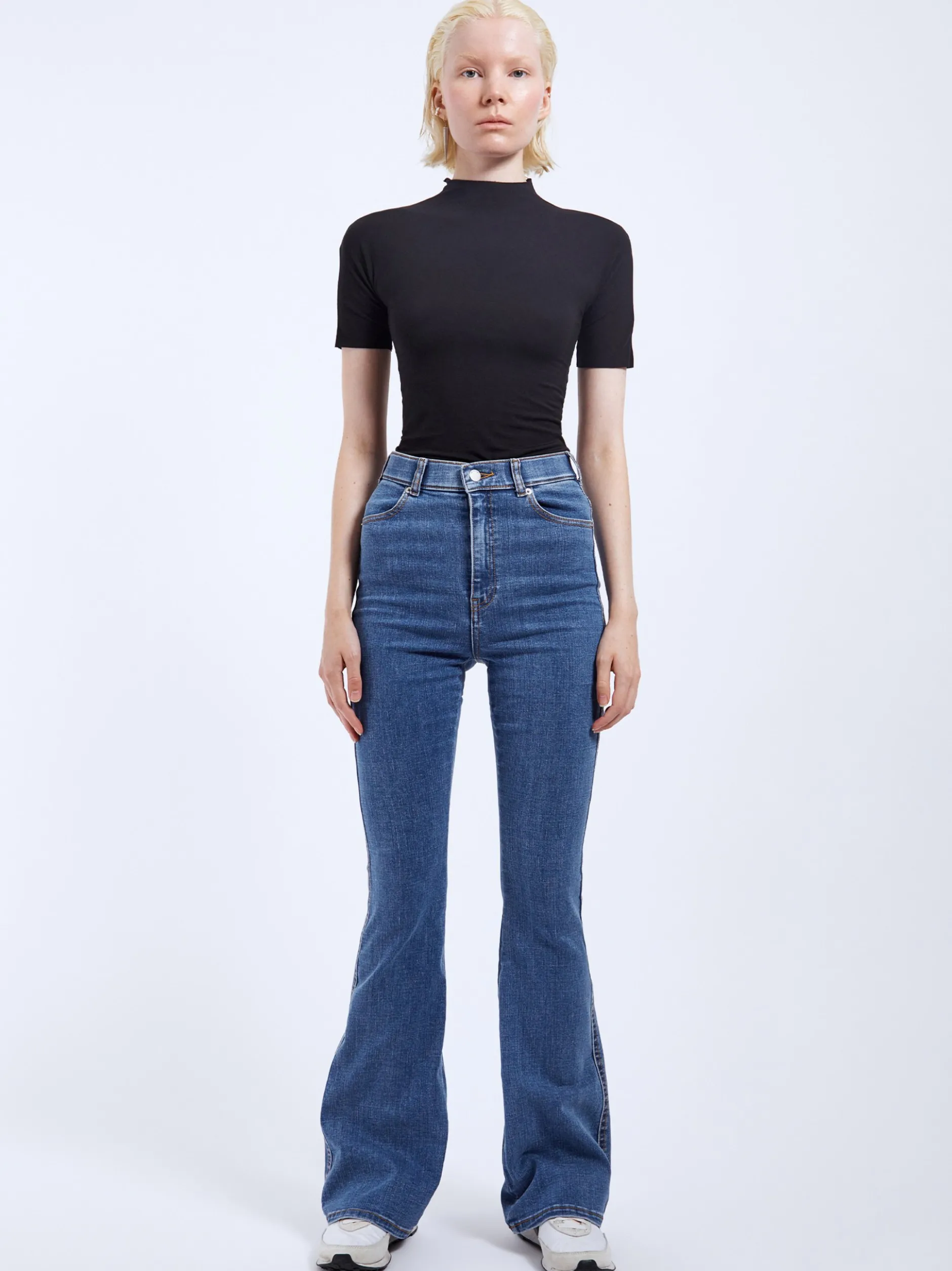 Dr. Denim Damen Jeans – Moxy High Flare in light stone