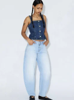 Dr. Denim Damen Jeans – Nanci Mid Barrel in bleached