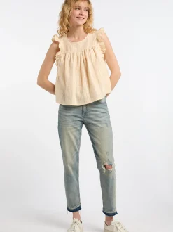 Dreimaster Damen Bluse in beige - Ausschnitt: Rundhals