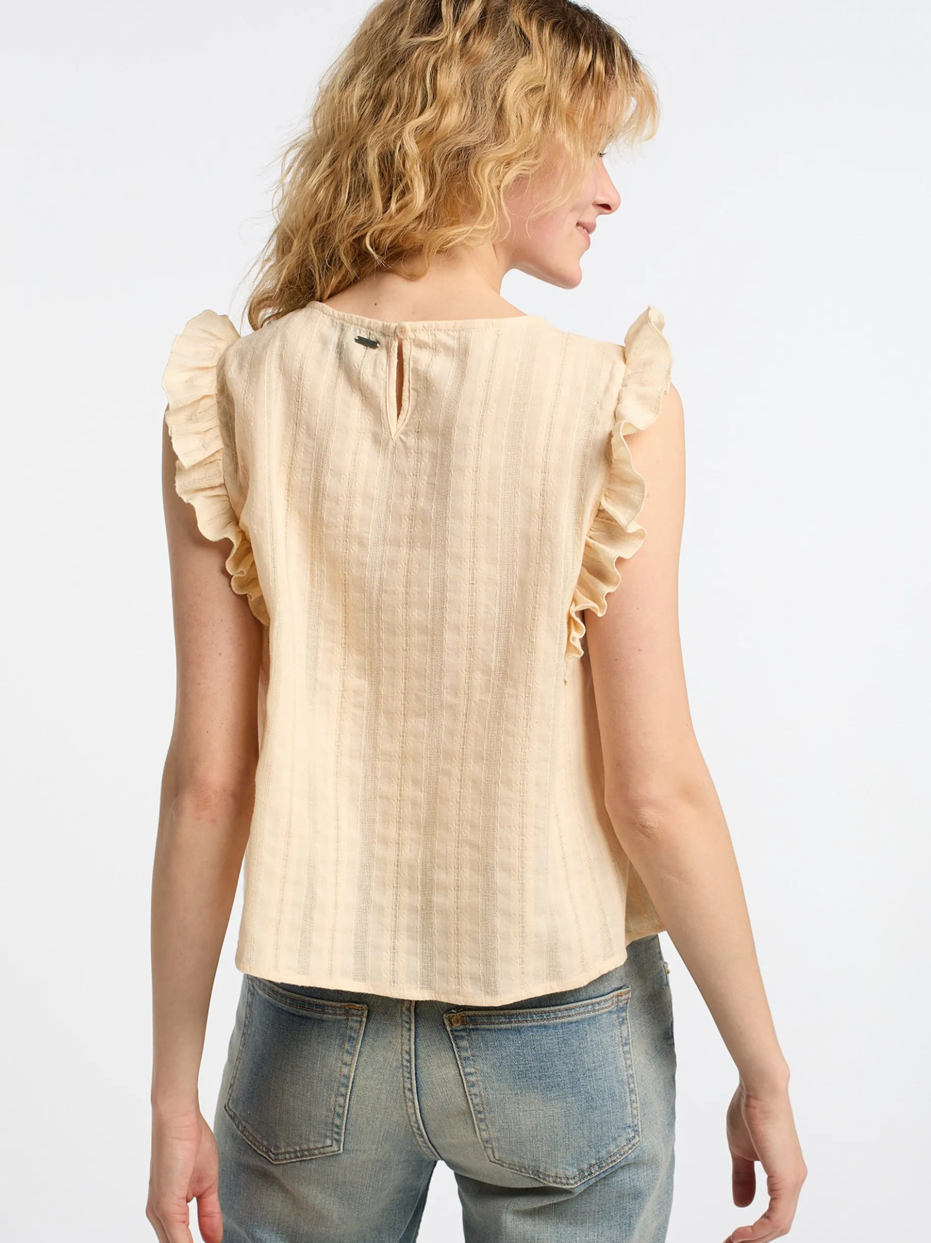 Dreimaster Damen Bluse in beige - Ausschnitt: Rundhals