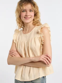 Dreimaster Damen Bluse in beige - Ausschnitt: Rundhals