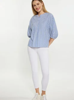 Dreimaster Damen Bluse in blau - Ausschnitt: Rundhals