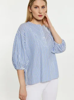 Dreimaster Damen Bluse in blau - Ausschnitt: Rundhals