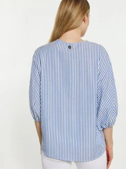 Dreimaster Damen Bluse in blau - Ausschnitt: Rundhals