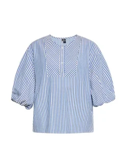 Dreimaster Damen Bluse in blau - Ausschnitt: Rundhals