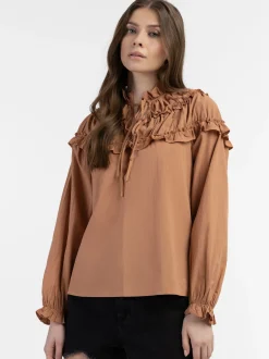 Dreimaster Damen Bluse in braun - Ausschnitt: Envelope