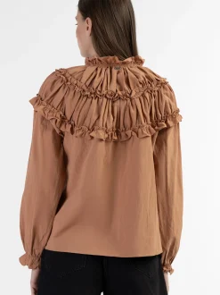 Dreimaster Damen Bluse in braun - Ausschnitt: Envelope