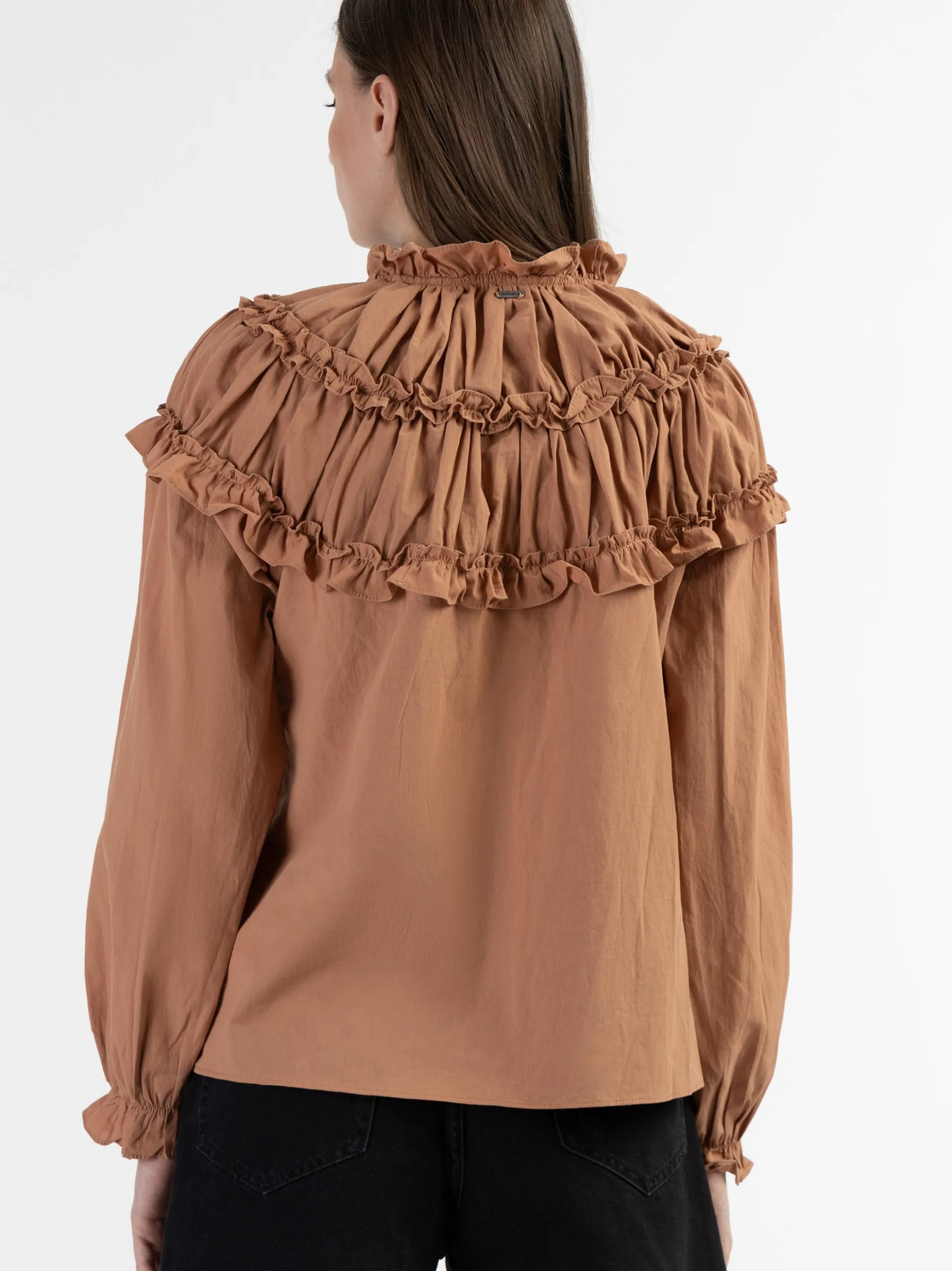 Dreimaster Damen Bluse in braun - Ausschnitt: Envelope