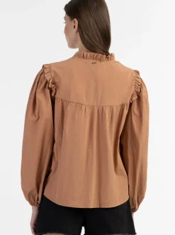 Dreimaster Damen Bluse in braun - Ausschnitt: Envelope