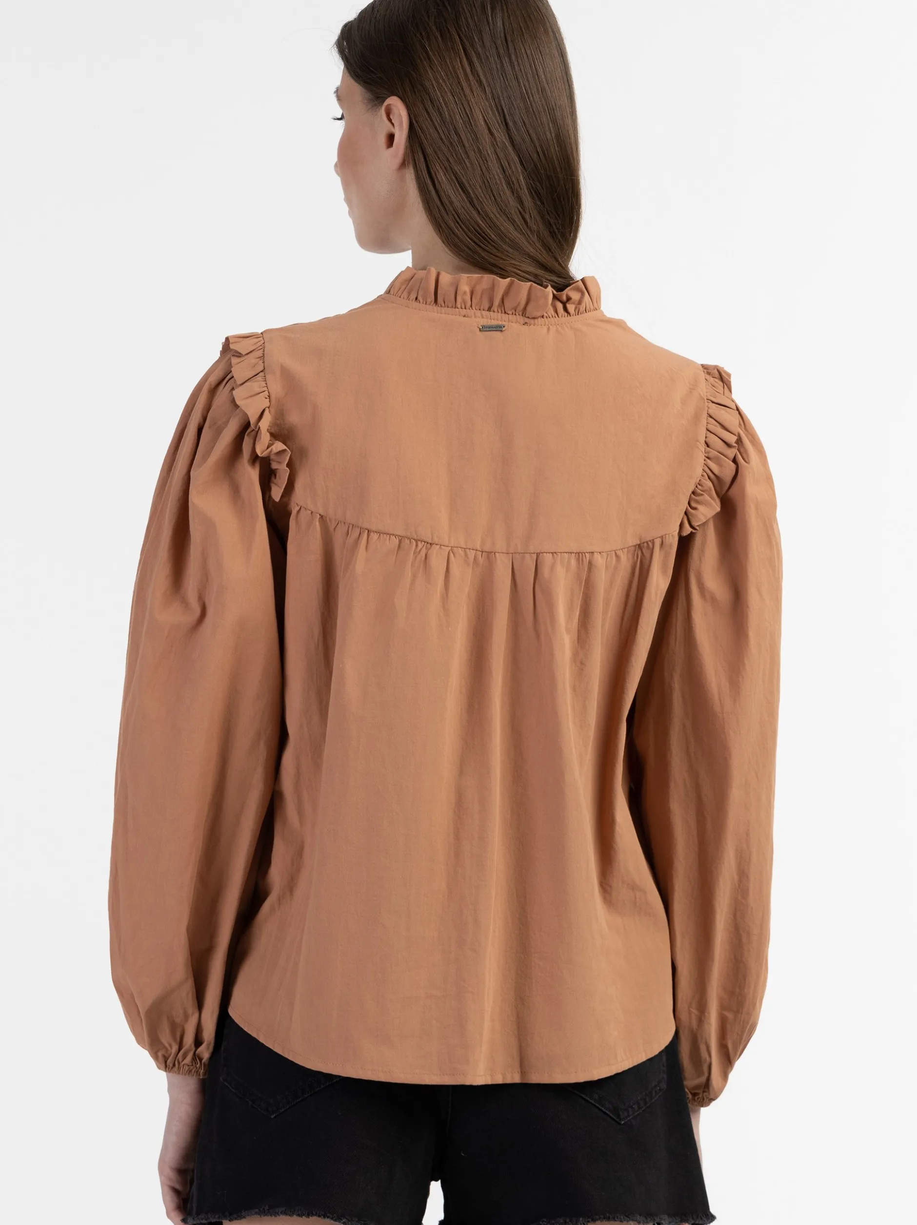 Dreimaster Damen Bluse in braun - Ausschnitt: Envelope