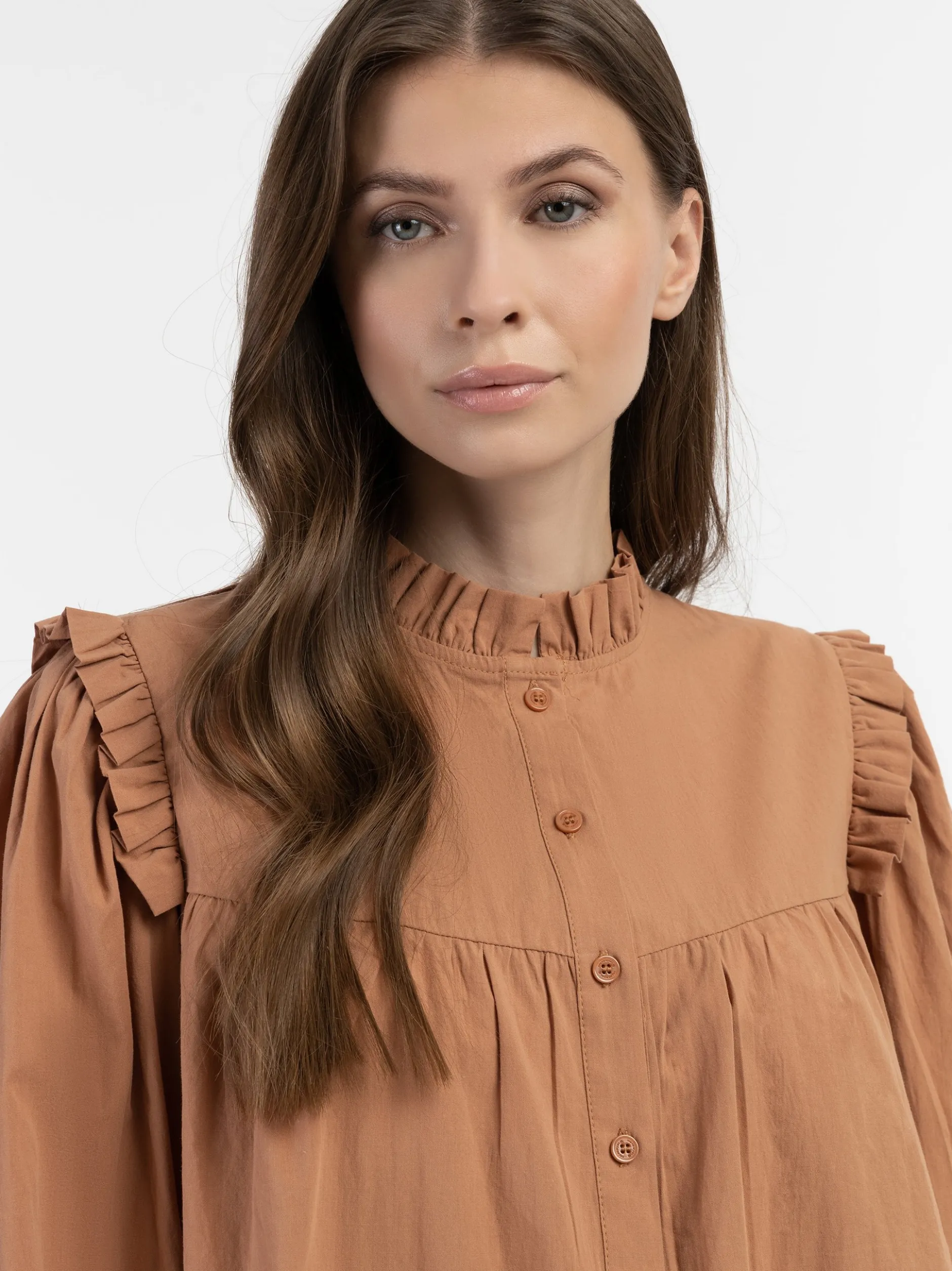 Dreimaster Damen Bluse in braun - Ausschnitt: Envelope