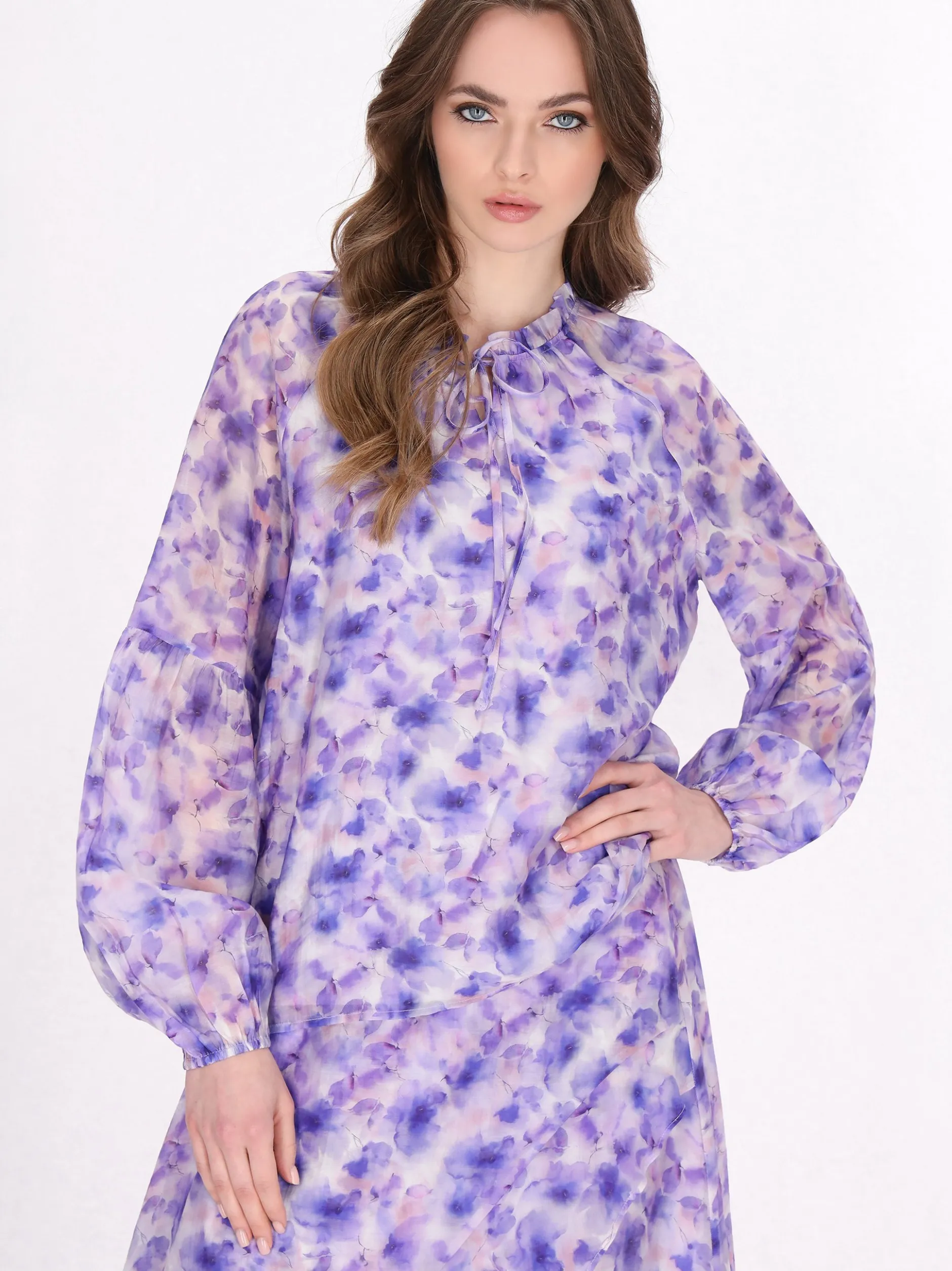 Dreimaster Damen Bluse in lila - Ausschnitt: Rundhals