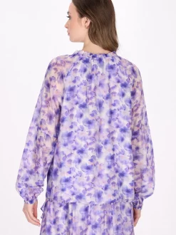 Dreimaster Damen Bluse in lila - Ausschnitt: Rundhals