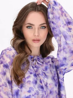 Dreimaster Damen Bluse in lila - Ausschnitt: Rundhals