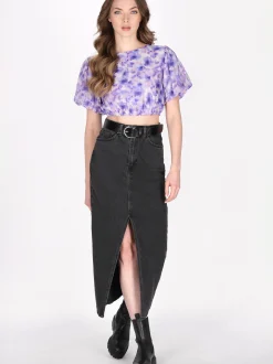 Dreimaster Damen Bluse in lila - Ausschnitt: Rundhals