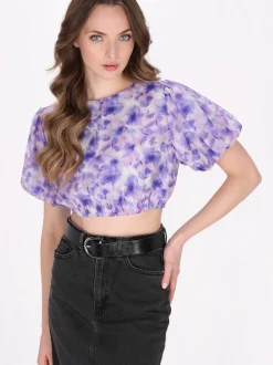 Dreimaster Damen Bluse in lila - Ausschnitt: Rundhals