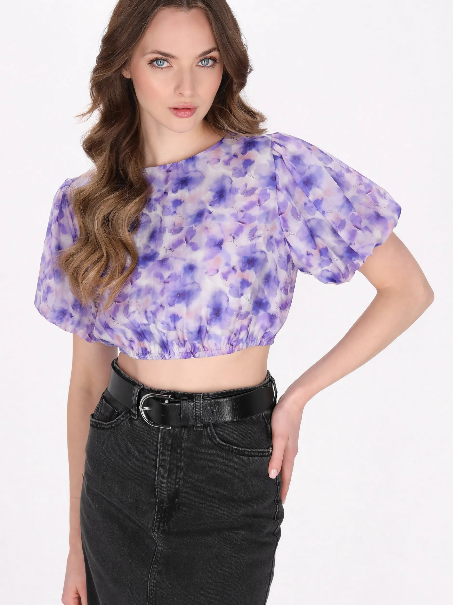 Dreimaster Damen Bluse in lila - Ausschnitt: Rundhals