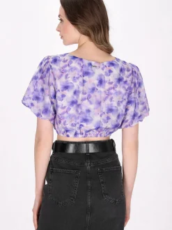 Dreimaster Damen Bluse in lila - Ausschnitt: Rundhals