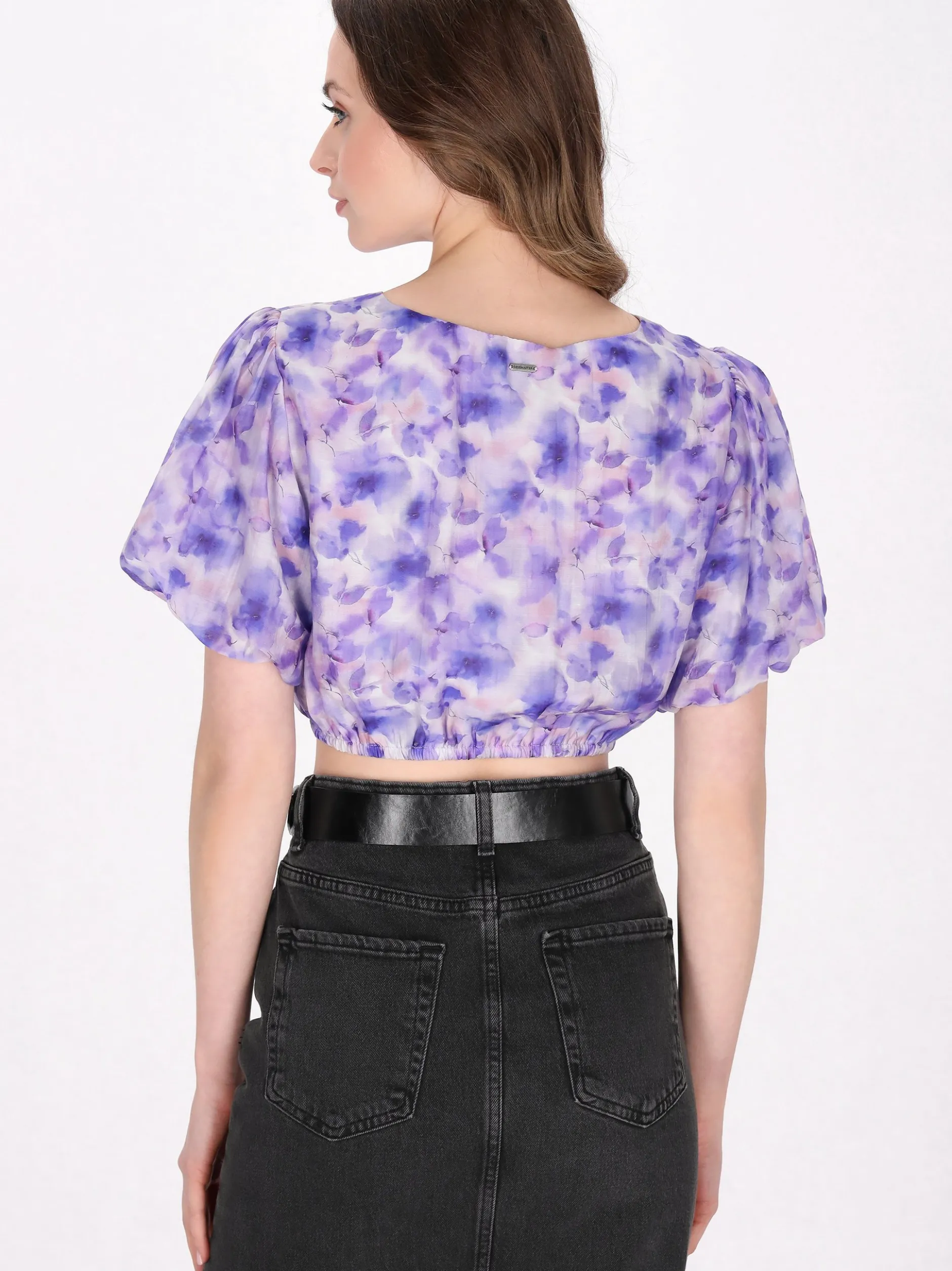 Dreimaster Damen Bluse in lila - Ausschnitt: Rundhals