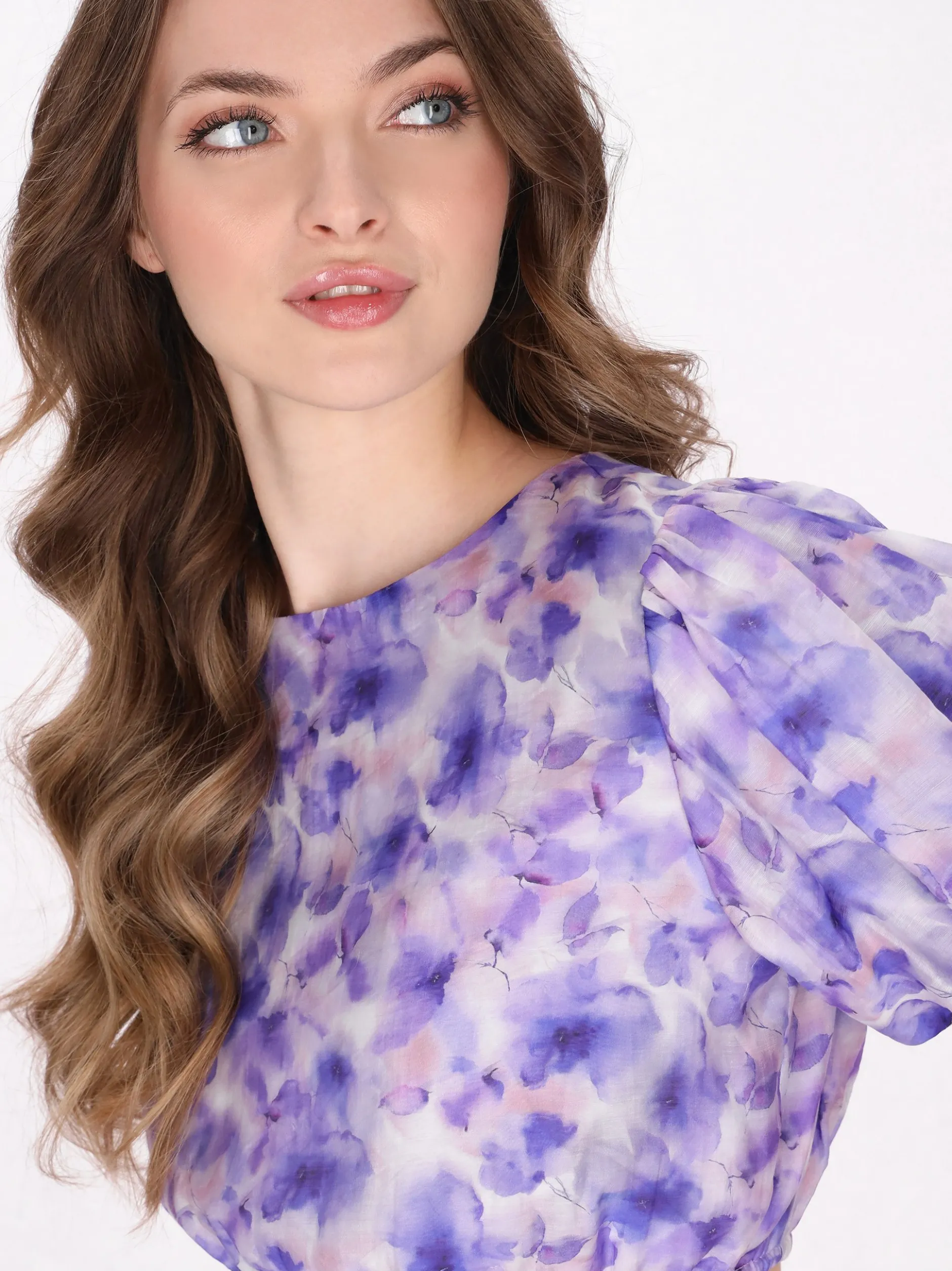 Dreimaster Damen Bluse in lila - Ausschnitt: Rundhals