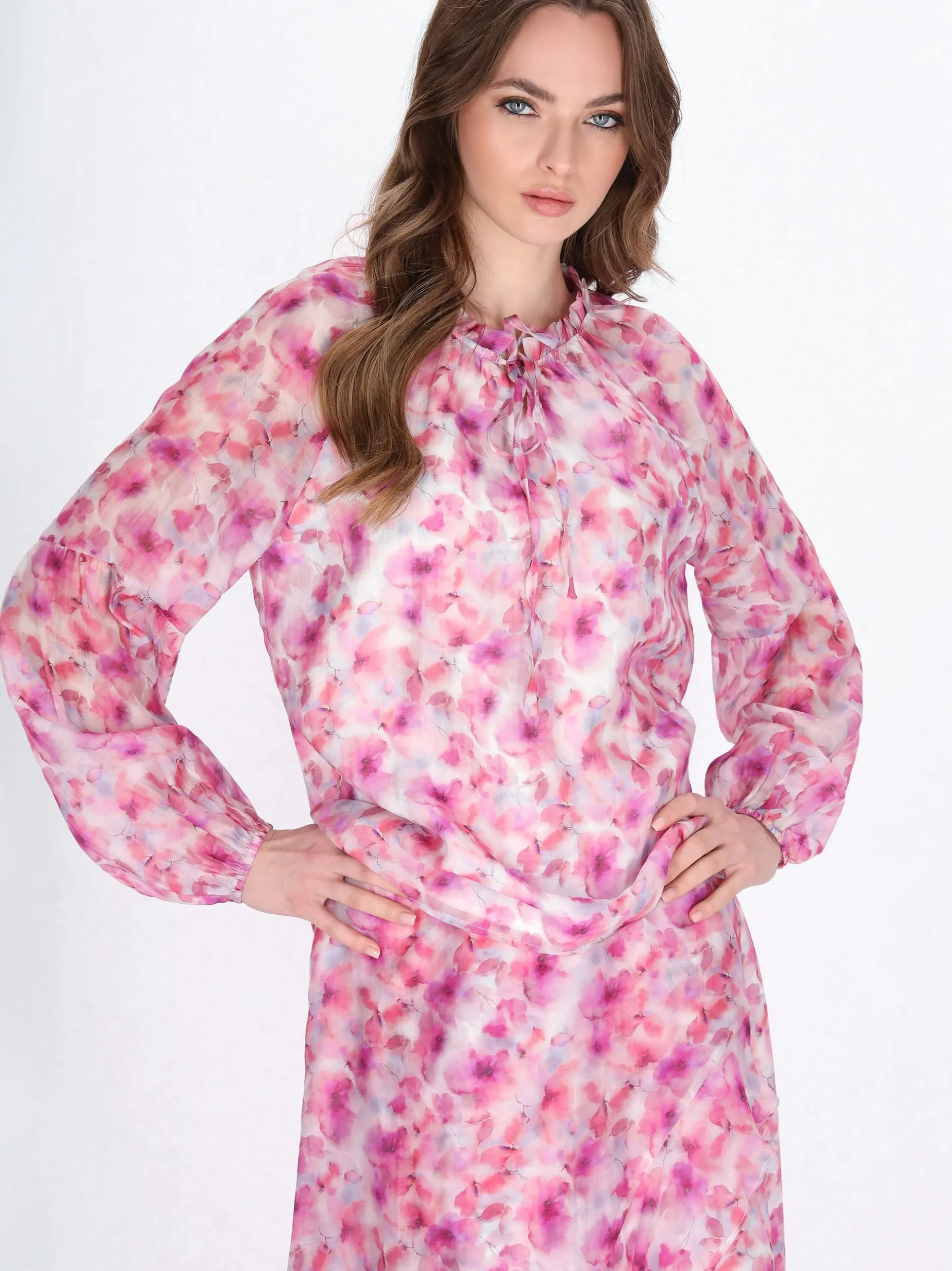 Dreimaster Damen Bluse in pink - Ausschnitt: Rundhals