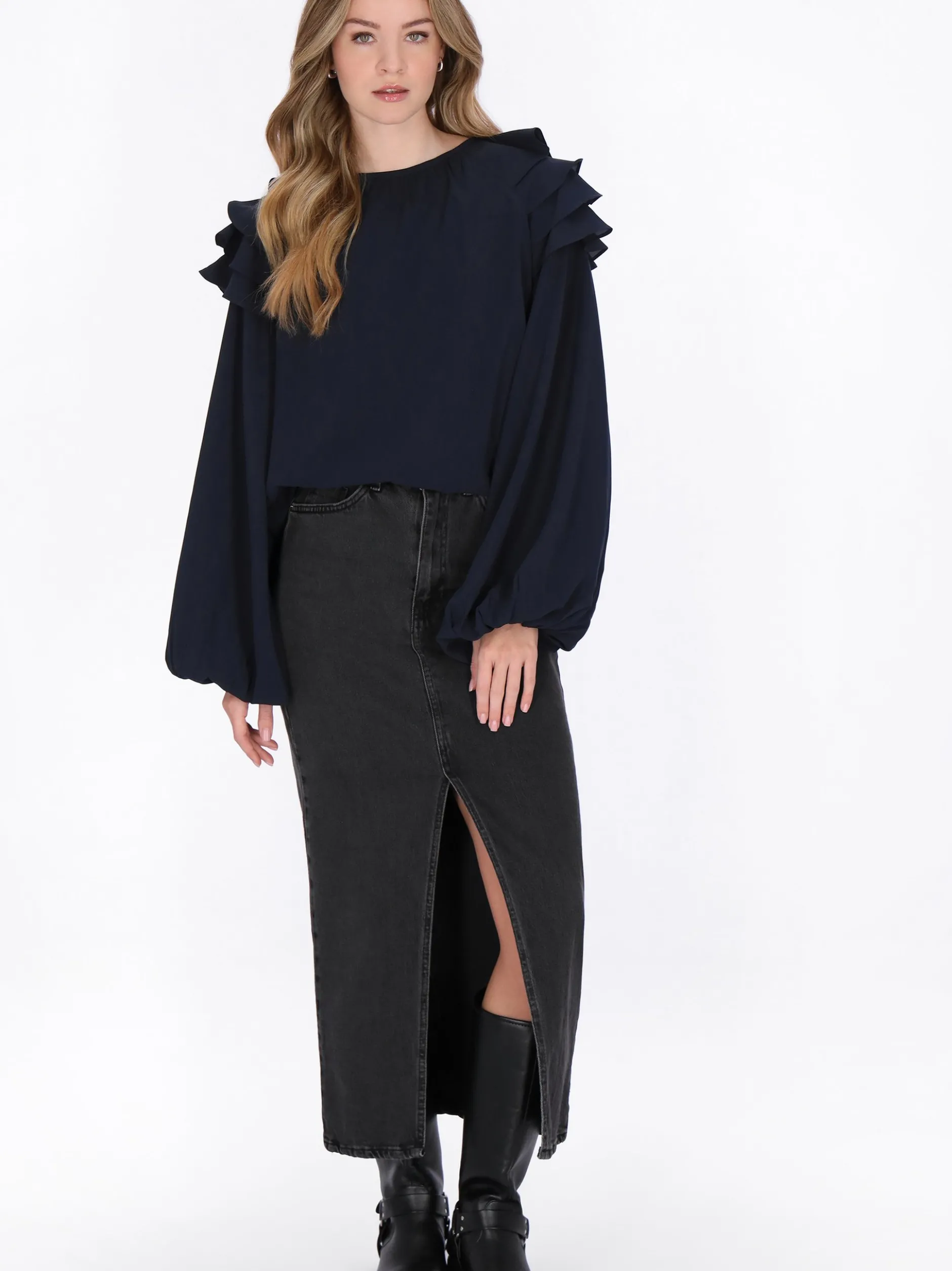 Dreimaster Damen Bluse in schwarz - Ausschnitt: Rundhals