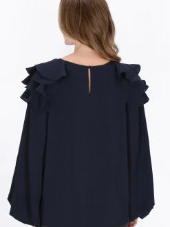 Dreimaster Damen Bluse in schwarz - Ausschnitt: Rundhals